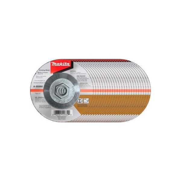 Makita Hubbed INOX Grinding Wheel, 36 Grit, Type 27, 5inDia x 1/4inT x 5/8-11in Cntr HoleDia-5/Pk A-95990-5 - main